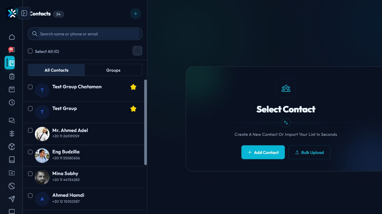 CodeEra contacts workspace inside Chataman