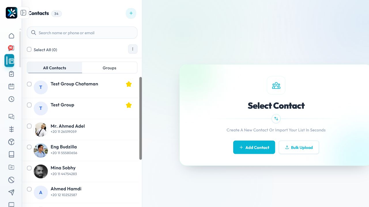 CodeEra contacts workspace inside Chataman